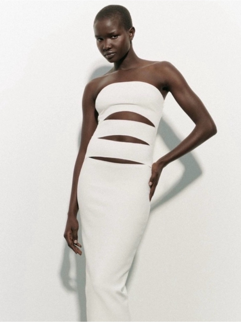 Zara Strapless cutout column knit maxi dress Ivory - Sz small